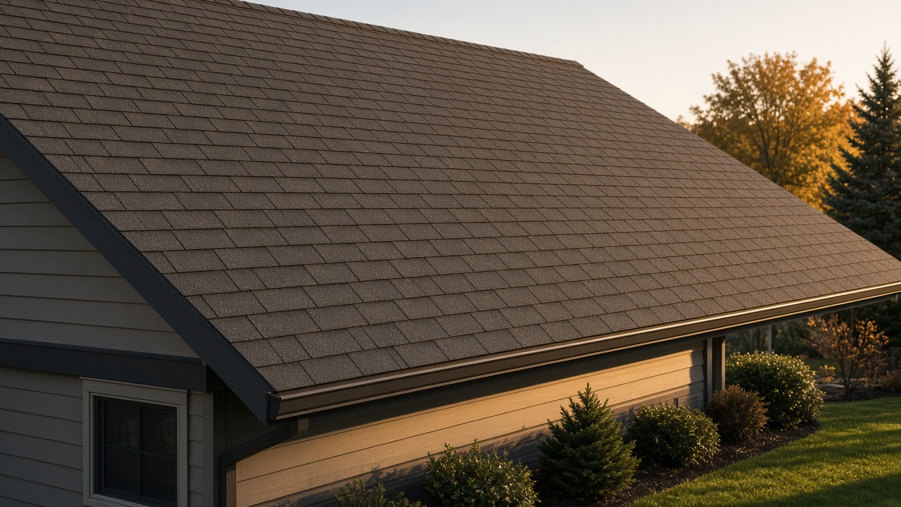 Finished residential roof plane with a clean yard edge