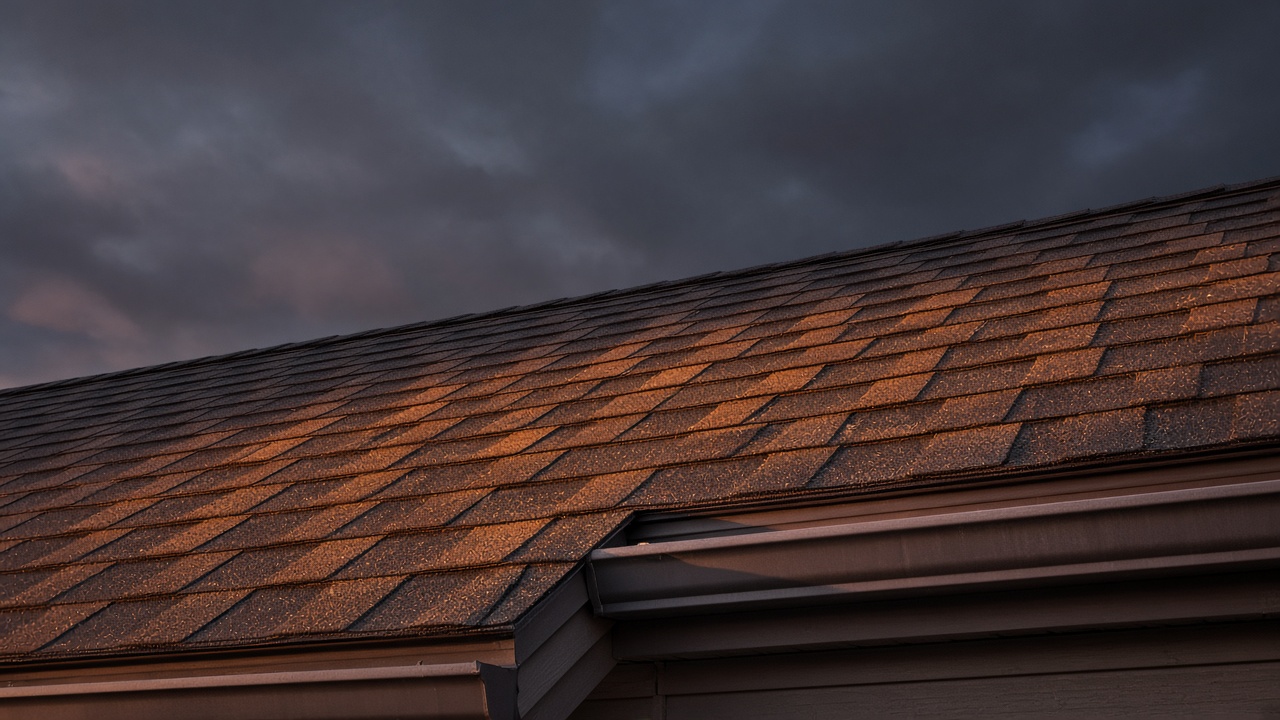 Dusk eave with architectural asphalt shingles on a Fort Collins house