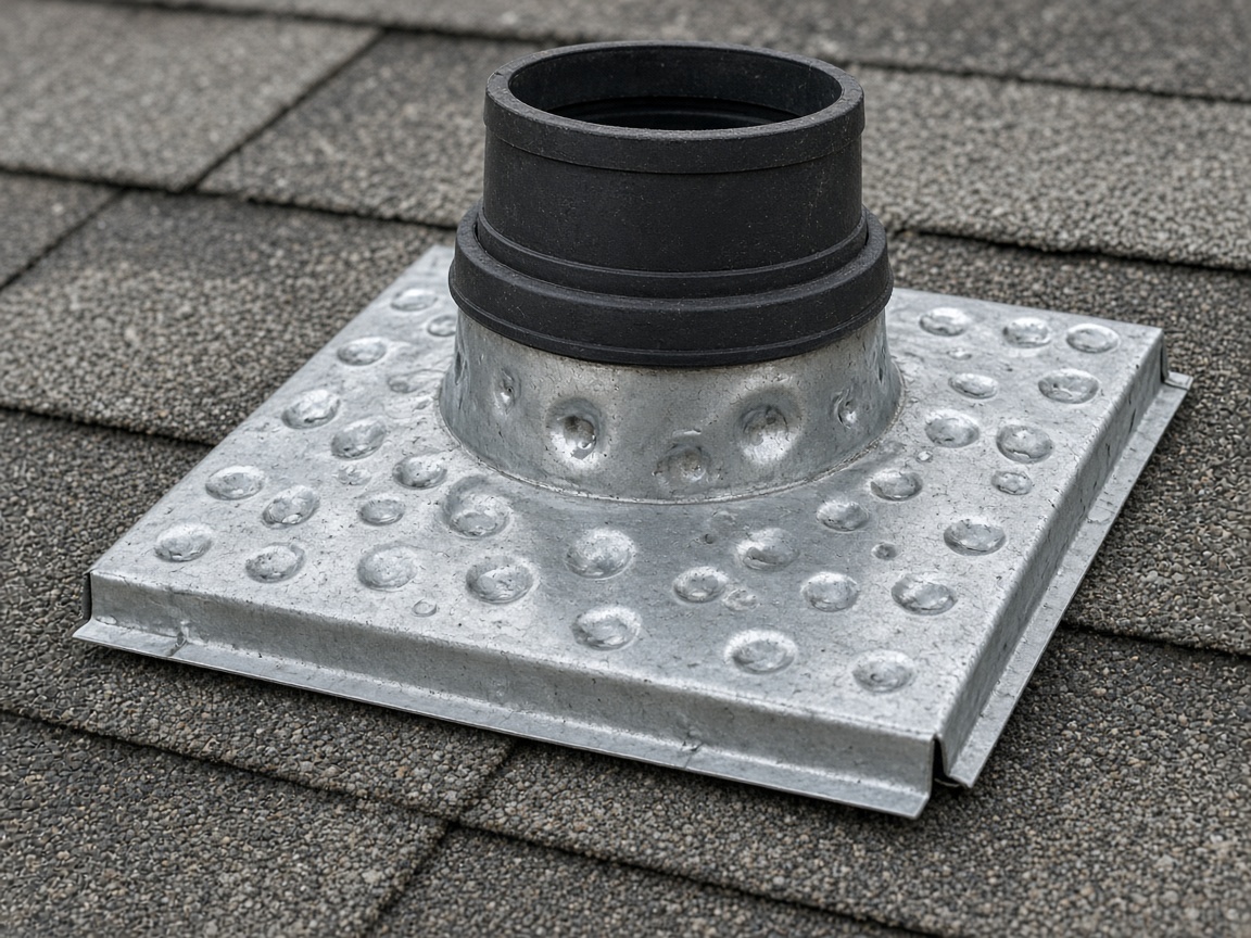 Hail-marked vent and flashing metal after Front Range weather